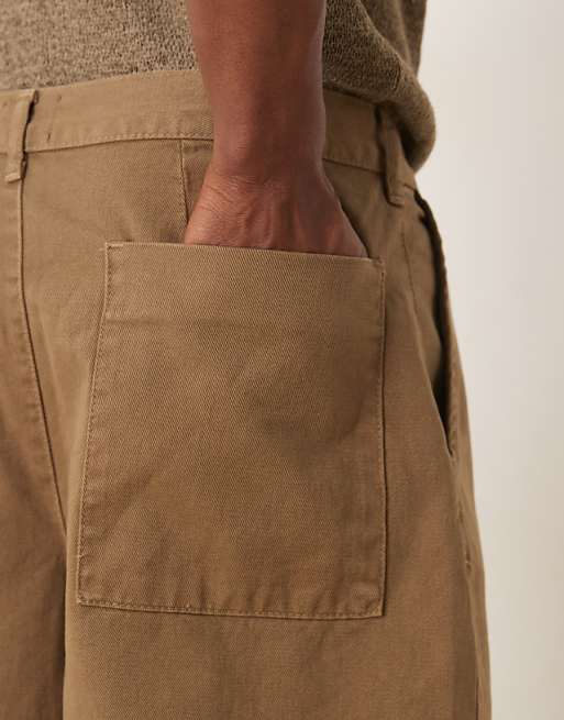 DESIGN Long Length Shorts With Pleats And Double Darts In Tan