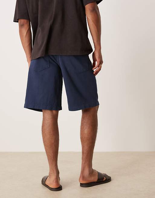 DESIGN Long Length Shorts With Pleats In Navy
