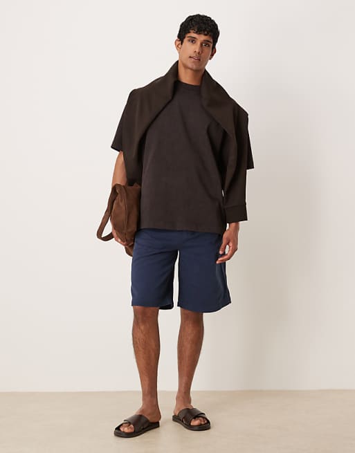 DESIGN long length shorts with pleats in navy