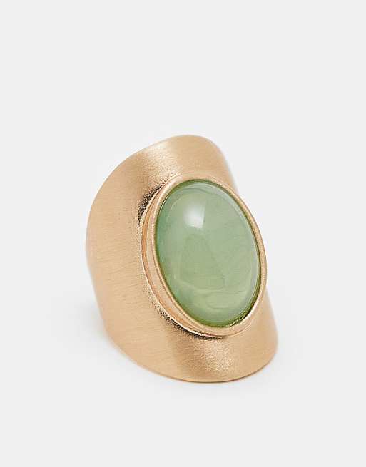 DESIGN long ring with faux sage stone set in brushed gold