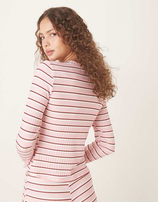 DESIGN Long Sleeve Cardigan Co-ord In Pink Stripe