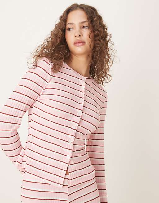 DESIGN long sleeve cardigan co-ord in pink stripe