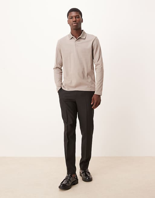 DESIGN Long Sleeve Polo In Stone