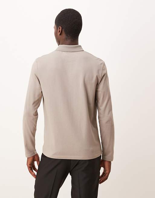 DESIGN Long Sleeve Polo In Stone