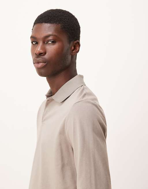 DESIGN Long Sleeve Polo In Stone