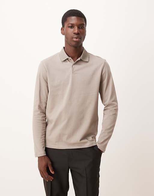 DESIGN Long Sleeve Polo In Stone