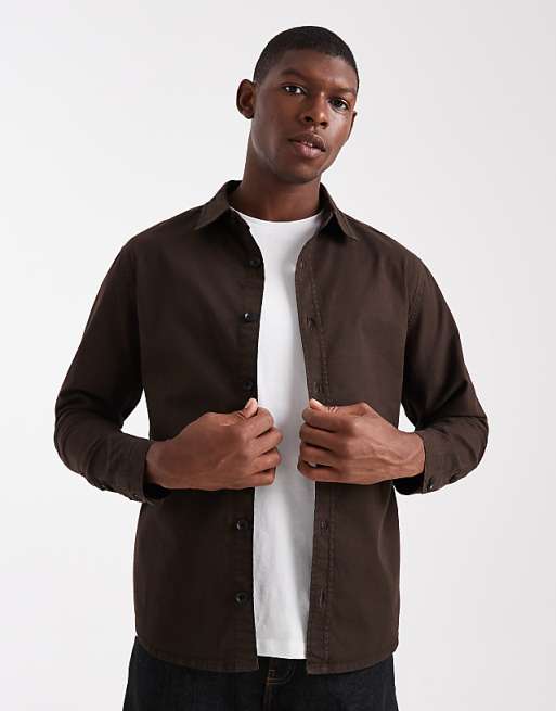 DESIGN long sleeve shirt in brown ripstop