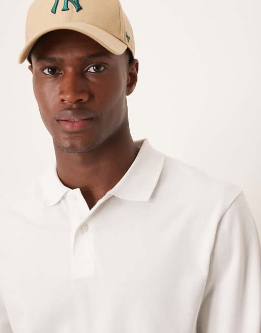DESIGN Long Sleeve Smart Polo In White Pique