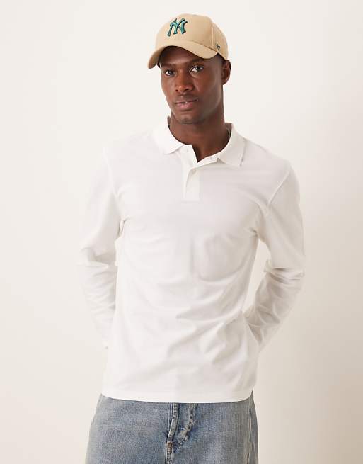 DESIGN long sleeve smart polo in white pique