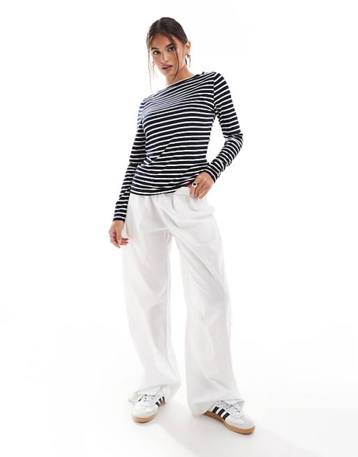 DESIGN Long Sleeve Striped T-shirt In Navy
