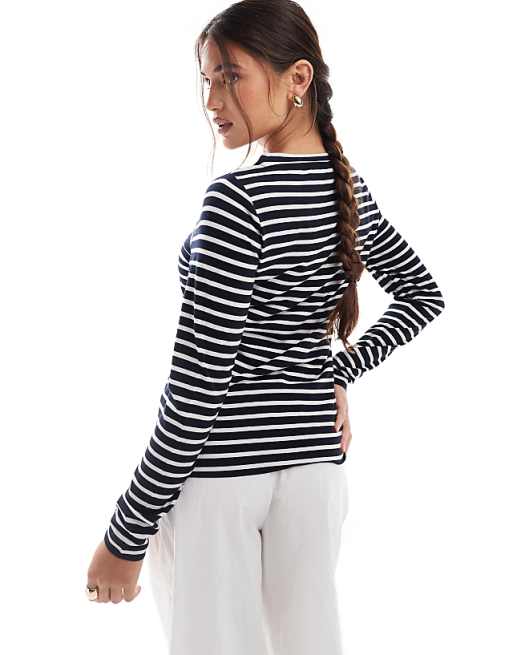 DESIGN Long Sleeve Striped T-shirt In Navy