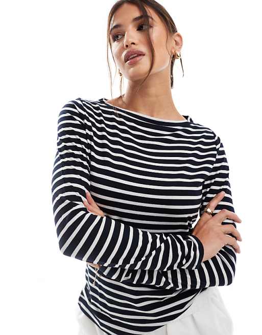 DESIGN long sleeve striped t-shirt in navy