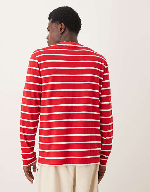 DESIGN Long Sleeve T-shirt In Red And White Stripe