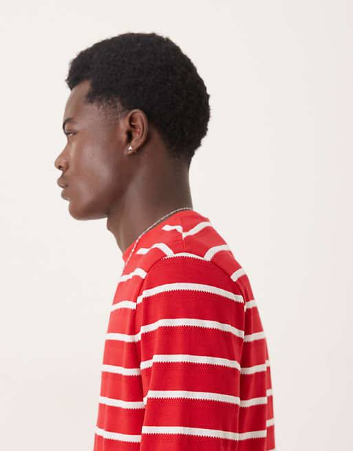 DESIGN Long Sleeve T-shirt In Red And White Stripe