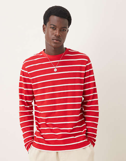 DESIGN long sleeve t-shirt in red and white stripe