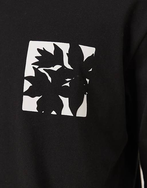 DESIGN Long Sleeve T-shirt With Small Flower Chest Print In Black