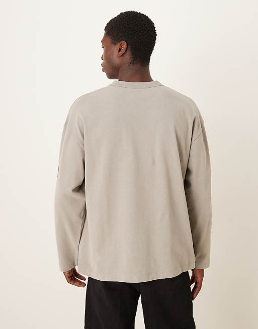 DESIGN Long Sleeve T-shirt With Sun Chaser Graphic In Washed Stone