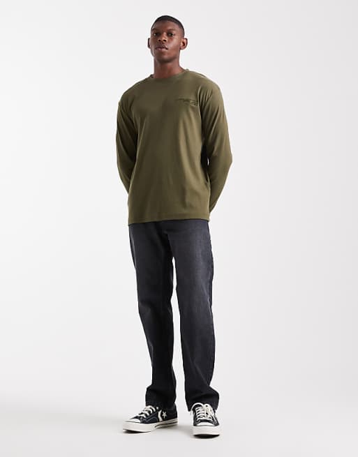 DESIGN Long Sleeve T-shirt  With Text Graphic In Khaki Rib