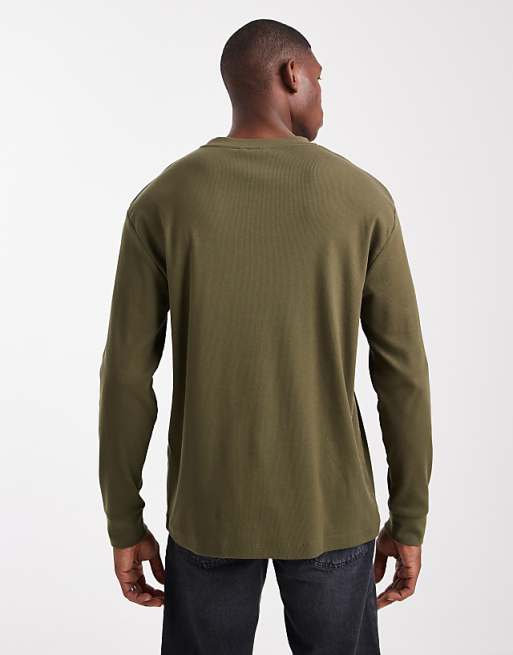 DESIGN Long Sleeve T-shirt  With Text Graphic In Khaki Rib