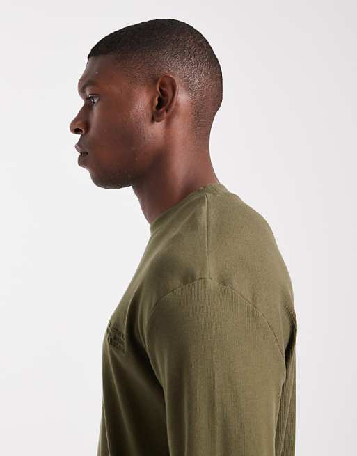 DESIGN Long Sleeve T-shirt  With Text Graphic In Khaki Rib