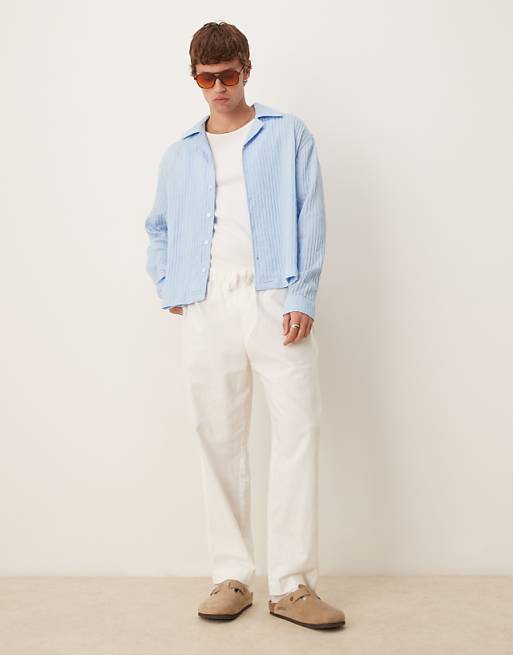 DESIGN Long Sleeved Sheer Stripe Shirt In Pale Blue