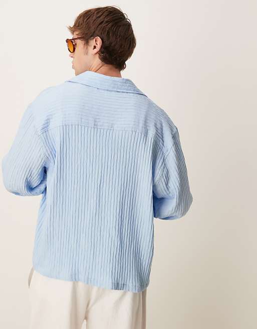 DESIGN Long Sleeved Sheer Stripe Shirt In Pale Blue