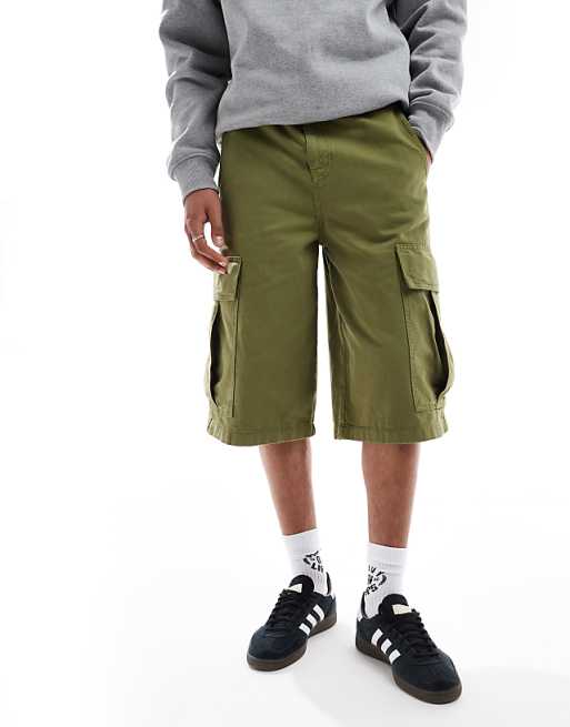 DESIGN Longer Length Cargo Shorts In Khaki