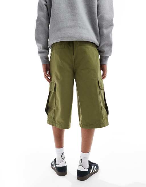DESIGN Longer Length Cargo Shorts In Khaki