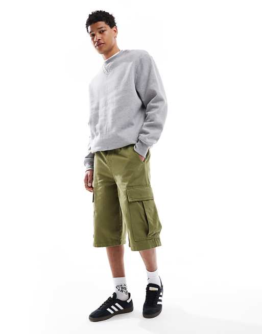 DESIGN longer length cargo shorts in khaki