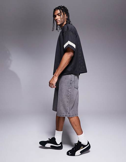 DESIGN Longer Length Denim Jort In Dark Grey