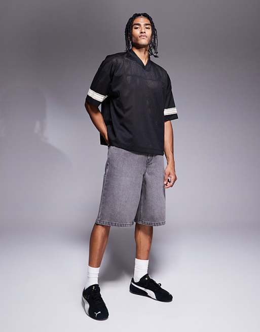 DESIGN longer length denim jort in dark grey