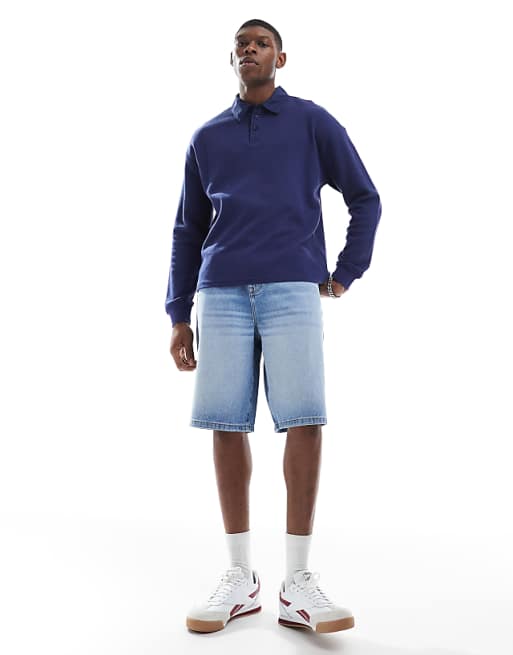 DESIGN longer length denim jort in light wash blue