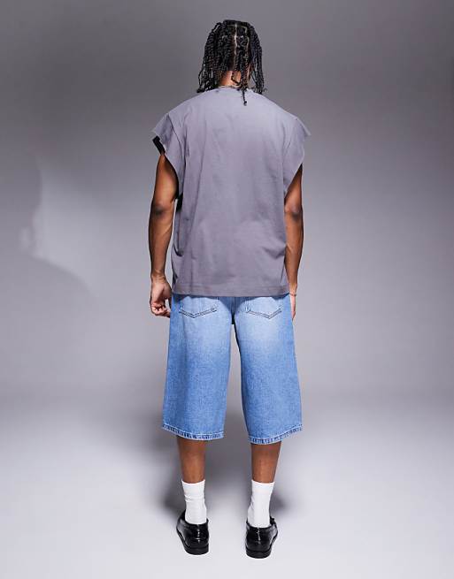 DESIGN Longer Length Denim Jort In Light Wash Blue