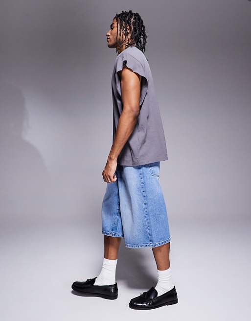 DESIGN Longer Length Denim Jort In Light Wash Blue
