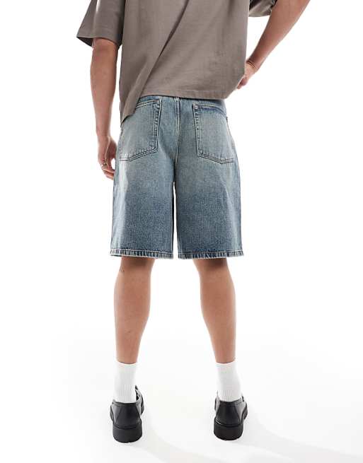 DESIGN Longer Length Denim Jort In Light Wash Blue With Tint