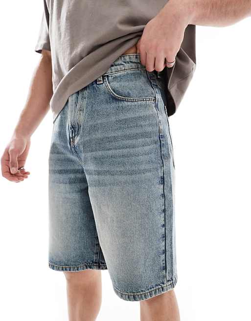 DESIGN Longer Length Denim Jort In Light Wash Blue With Tint