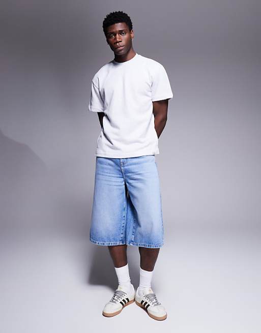 DESIGN longer length denim jort in light wash blue