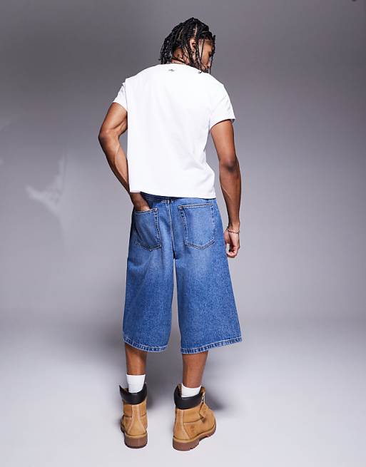 DESIGN Longer Length Denim Jort In Mid Wash Blue