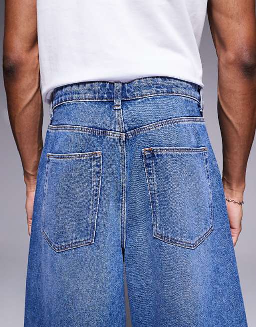 DESIGN Longer Length Denim Jort In Mid Wash Blue