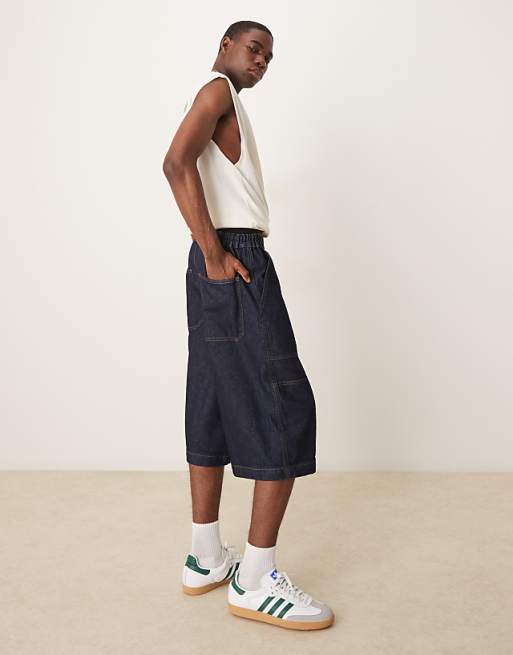 DESIGN Longer Length Denim Jort In Mid Wash Blue