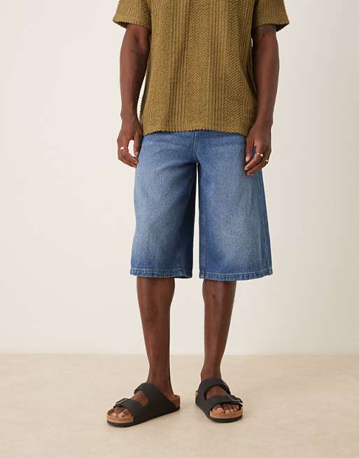 DESIGN Longer Length Denim Jort In Mid Wash Blue