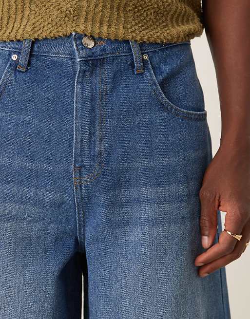 DESIGN Longer Length Denim Jort In Mid Wash Blue