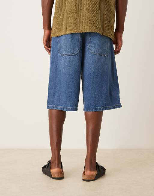 DESIGN Longer Length Denim Jort In Mid Wash Blue