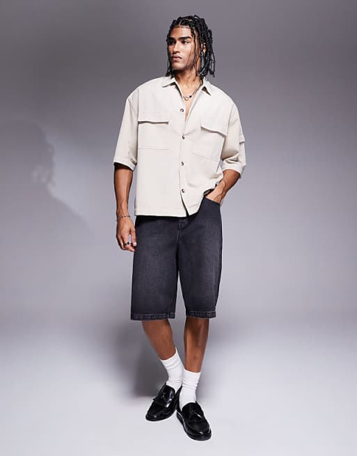 DESIGN longer length denim jort in washed black