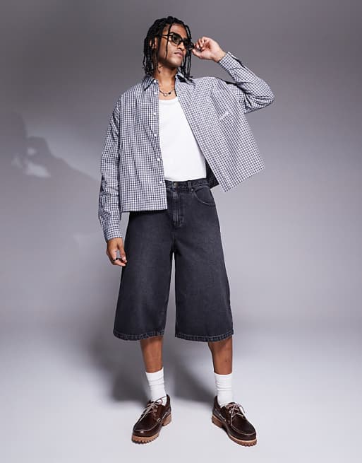 DESIGN longer length denim jort in washed black
