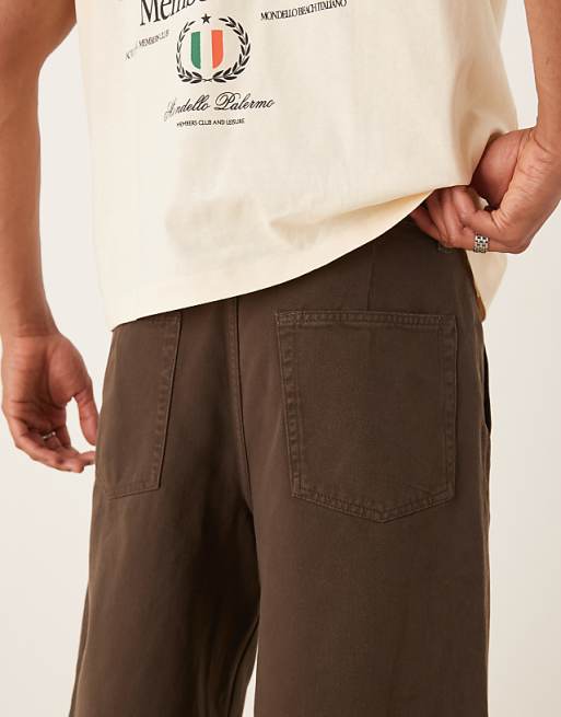 DESIGN Longer Length Denim Jort With Box Pleat In Brown Wash