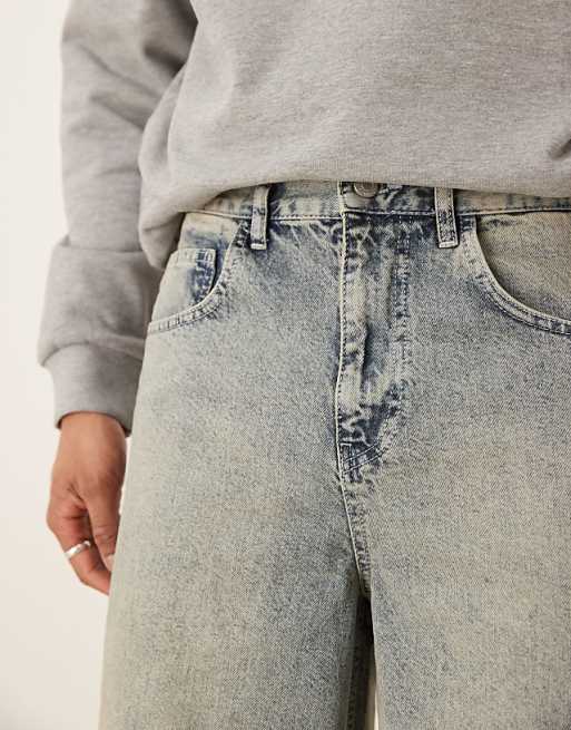 DESIGN Longer Length Denim Jorts In Washed Grey