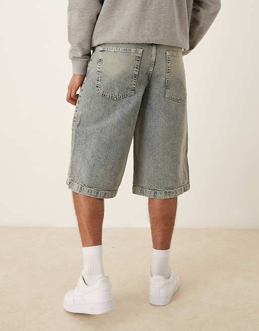 DESIGN Longer Length Denim Jorts In Washed Grey