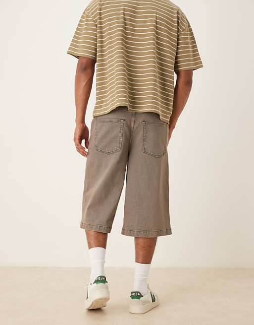 DESIGN Longer Length Denim Jorts In Washed Grey