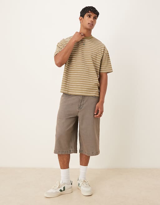 DESIGN Longer Length Denim Jorts In Washed Grey